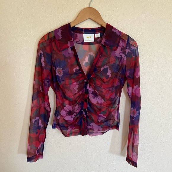 Maeve by AnthropologieSheer Ruched Buttondown Blouse - Picture 4 of 8